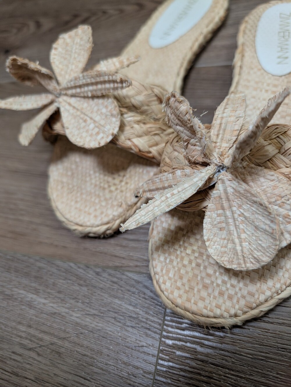 Zimmermann Woven Raffia Flower Slide Sandals Neutral Tan Beige Flat Shoes Sz 39 - Picture 7 of 7